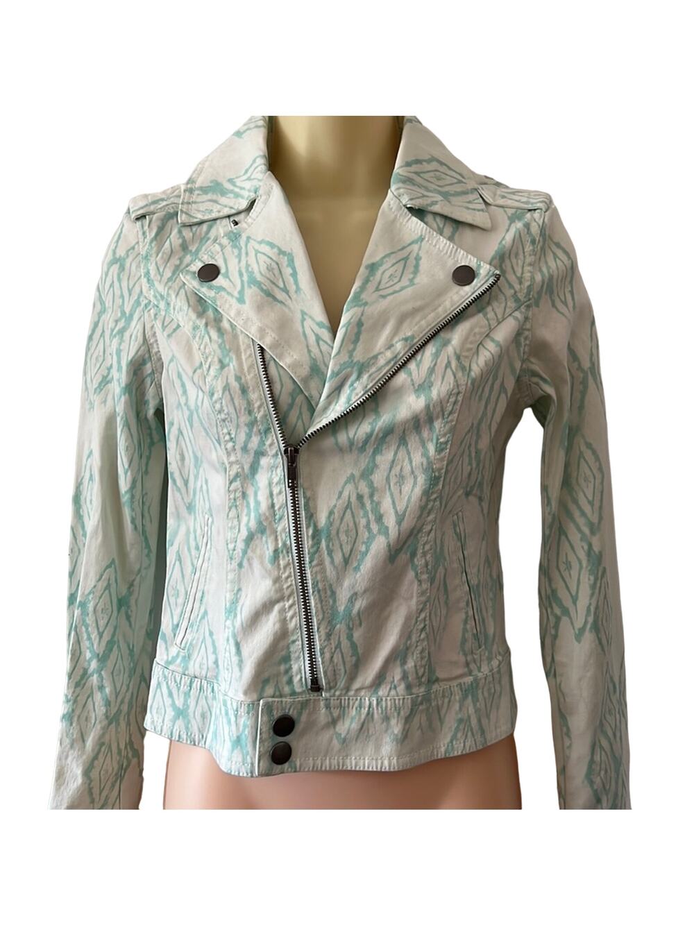 Mudd Size S Aqua Print Cotton Motorcycle Jacket Juniors Lightweight